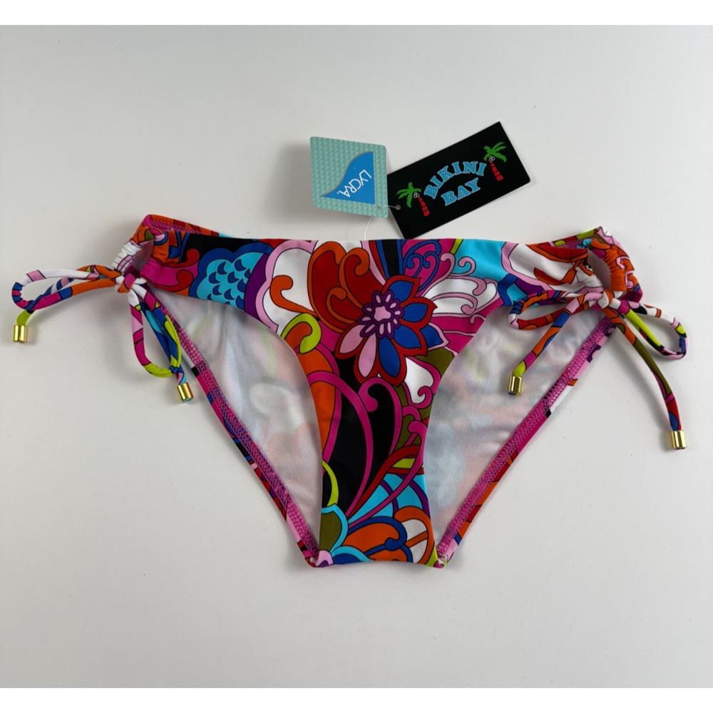 Bikini Bay Loop Tie Side & Gold Accent Bikini Bottom Multicolor Size 14 NWT